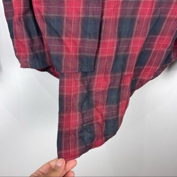 Zara Red Plaid Button Up Flannel Top Long Sleeve Asymmetrical Size Medium - Picture 6 of 10
